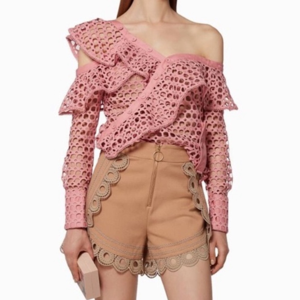 Self-Portrait Ruffled Heavy Lace Top